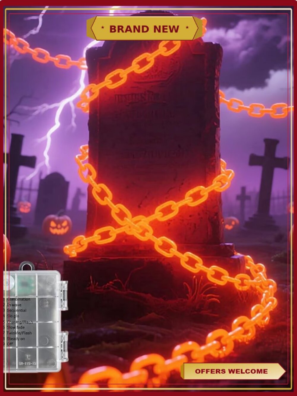 Solar Powered Halloween Chain Lights Outdoor Decor 10Ft 102 LED 8 Modes